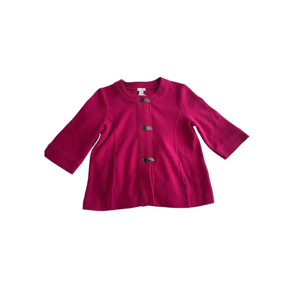 Chico’s Hot Pink 100% Wool Jacket with Silver Toggle Snaps - Size 1